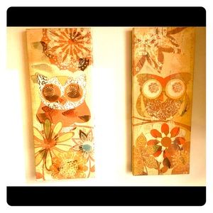 Pair of Owl paintings 24”x12”